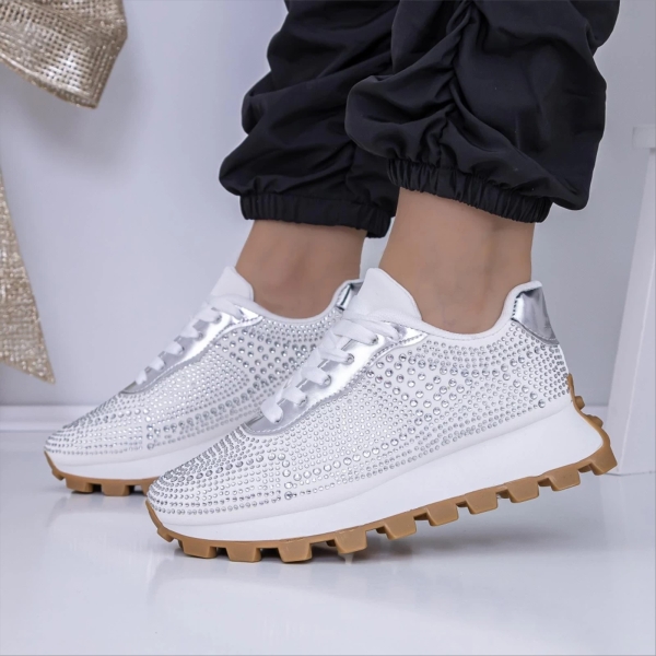Pantofi sport dama argintii din material textil Gelena, 2 - Kalapod.net