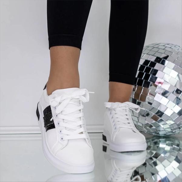 Pantofi sport dama albi cu negru din piele ecologica Reana, 2 - Kalapod.net
