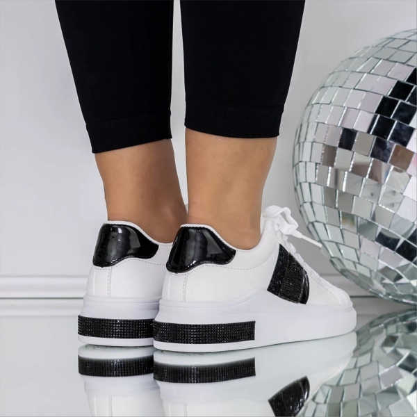 Pantofi sport dama albi cu negru din piele ecologica Reana, 3 - Kalapod.net