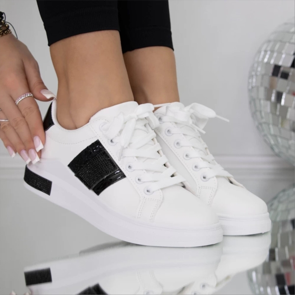 Pantofi sport dama albi cu negru din piele ecologica Reana, 4 - Kalapod.net