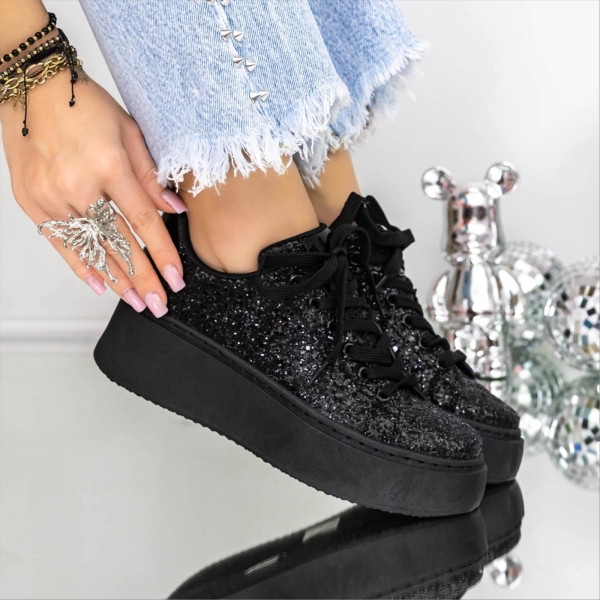 Pantofi sport dama negri din material textil cu sclipici Novela, 3 - Kalapod.net