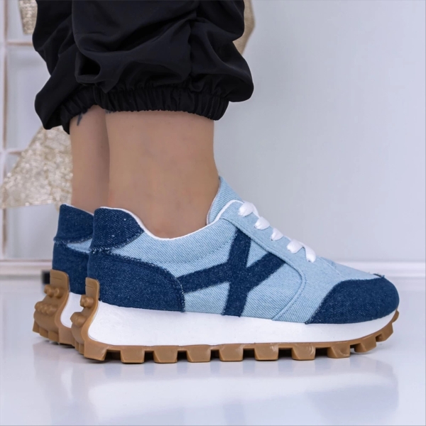 Pantofi sport dama albastri  din material textil Sanela, 5 - Kalapod.net