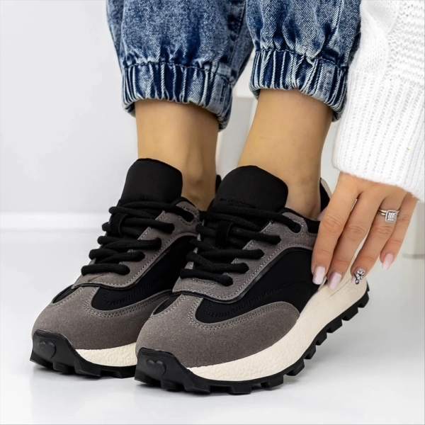 Pantofi sport dama negri cu gri din material textil Sorant, 2 - Kalapod.net