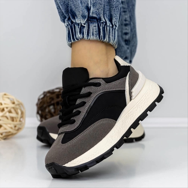 Pantofi sport dama negri cu gri din material textil Sorant, 4 - Kalapod.net