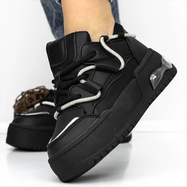 Pantofi sport dama negri din piele ecologica Dreoni, 4 - Kalapod.net