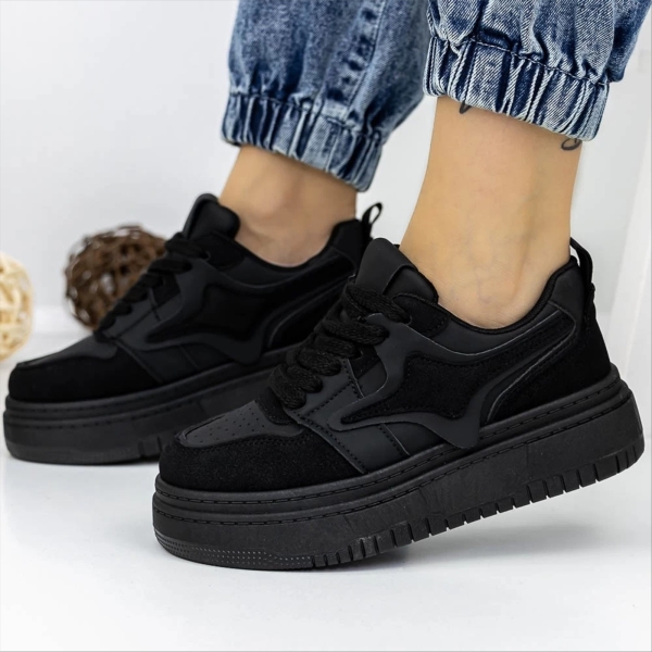 Pantofi sport dama  negri din piele ecologica si material textil Agatina - Kalapod.net
