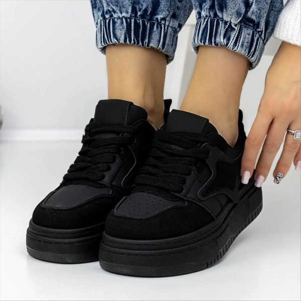 Pantofi sport dama  negri din piele ecologica si material textil Agatina, 2 - Kalapod.net