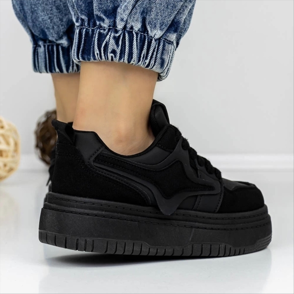 Pantofi sport dama  negri din piele ecologica si material textil Agatina, 5 - Kalapod.net