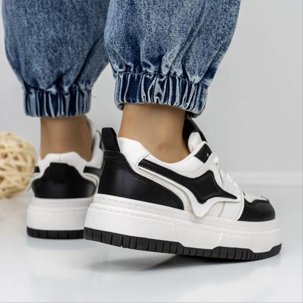 Pantofi sport dama albi cu negru din piele ecologica si material textil Agatina, 5 - Kalapod.net