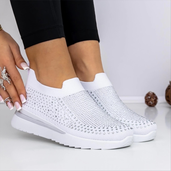 Pantofi sport dama albi din material textil Vorana, 2 - Kalapod.net