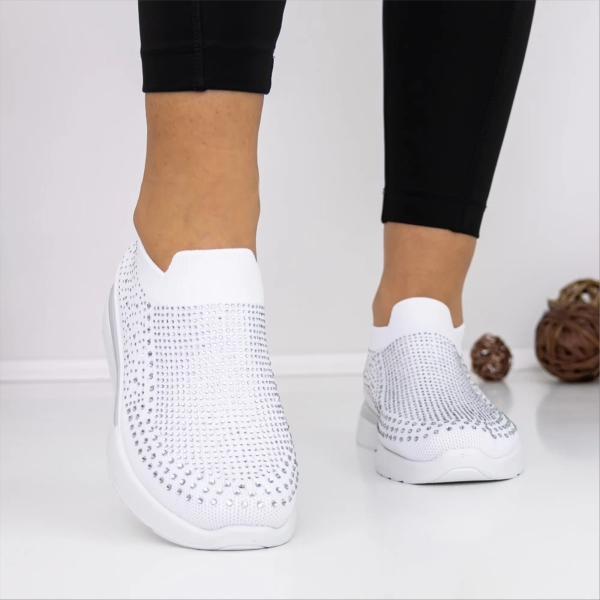 Pantofi sport dama albi din material textil Vorana, 3 - Kalapod.net