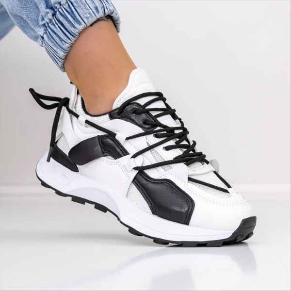 Pantofi sport dama albi cu negru din piele ecologica Kezia, 3 - Kalapod.net