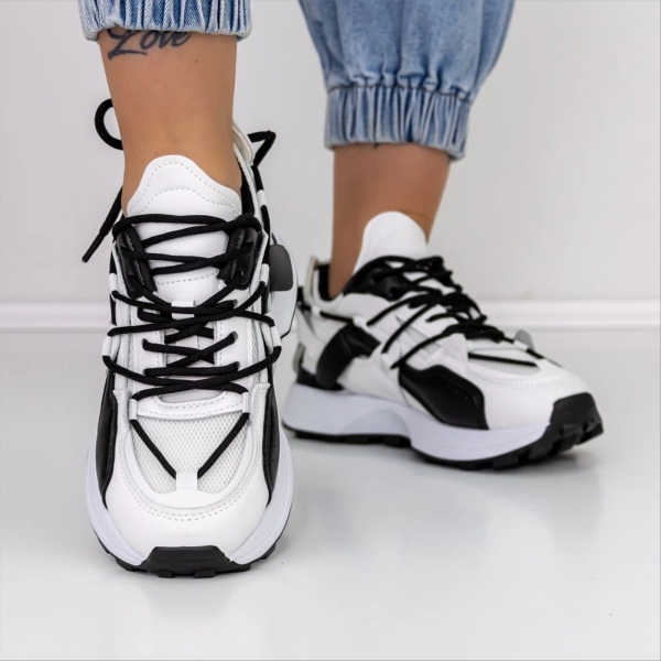 Pantofi sport dama albi cu negru din piele ecologica Kezia, 5 - Kalapod.net