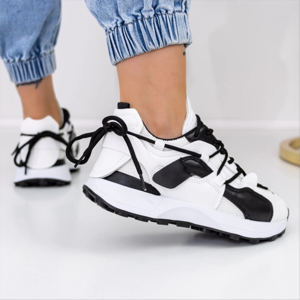 Pantofi sport dama albi cu negru din piele ecologica Kezia, 6 - Kalapod.net