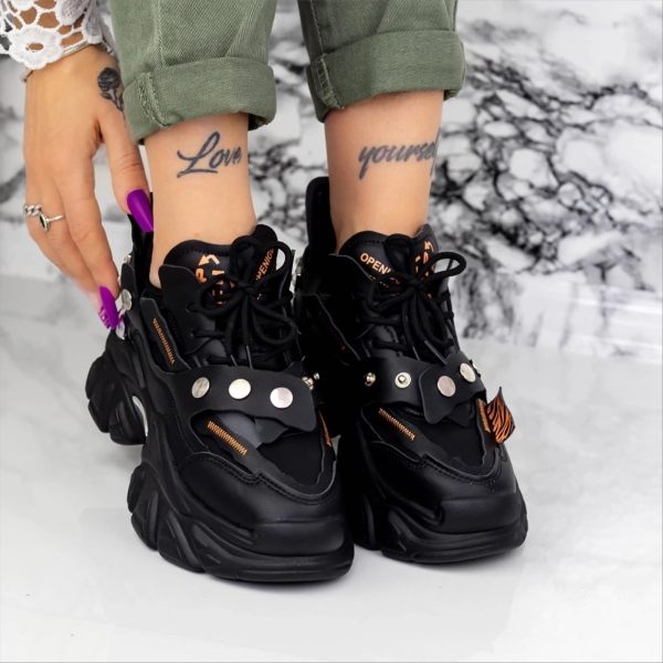 Pantofi sport dama din piele ecologica negri Orsana, 3 - Kalapod.net