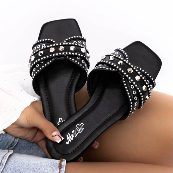 Papuci dama negri din piele ecologica Ronera, 3 - Kalapod.net