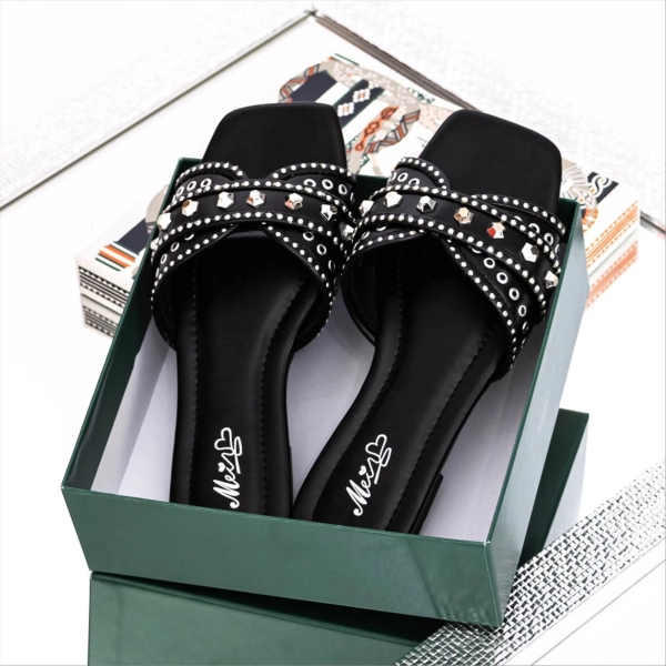 Papuci dama negri din piele ecologica Ronera - Kalapod.net