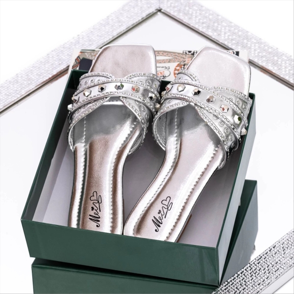 Papuci dama argintii din piele ecologica Ronera, 2 - Kalapod.net