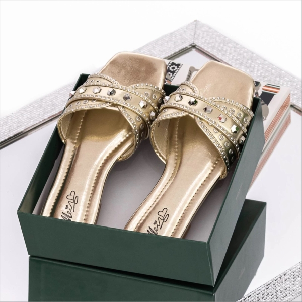 Papuci dama aurii din piele ecologica Ronera - Kalapod.net