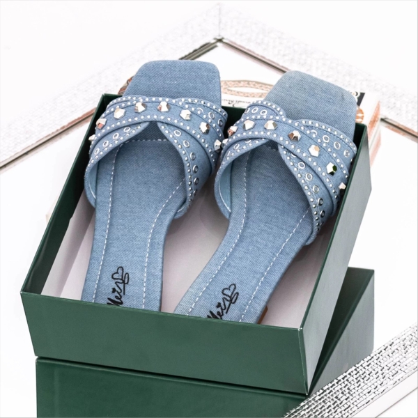 Papuci dama albastri din material textil Ronera, 3 - Kalapod.net