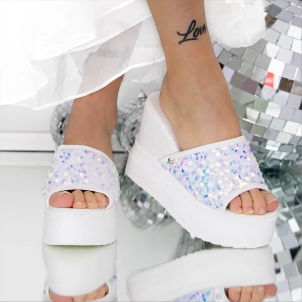 Papuci dama cu platforma albi din material textil Leonora, 3 - Kalapod.net