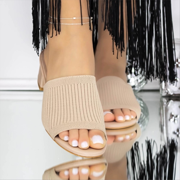 Papuci dama cu toc dej inchis din material textil Raysa, 3 - Kalapod.net