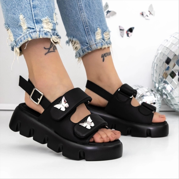 Sandale dama cu platforma negre din material textil Masarra - Kalapod.net