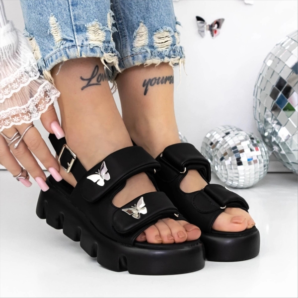 Sandale dama cu platforma negre din material textil Masarra, 2 - Kalapod.net