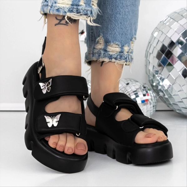 Sandale dama cu platforma negre din material textil Masarra, 3 - Kalapod.net
