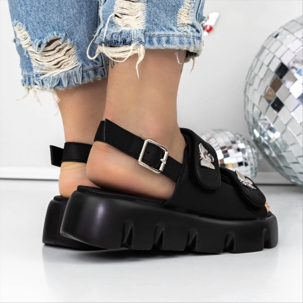 Sandale dama cu platforma negre din material textil Masarra, 4 - Kalapod.net