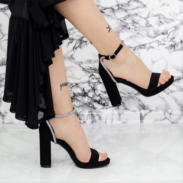 Sandale dama negre din material textil Geovana, 3 - Kalapod.net