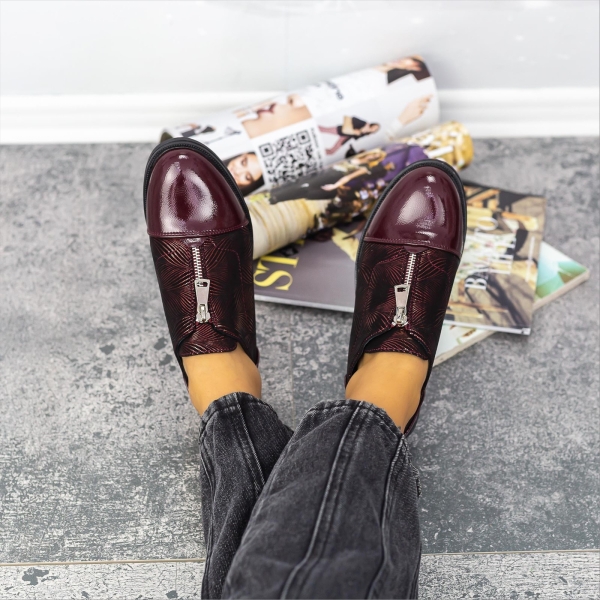 Pantofi casual dama grena din piele ecologica Ivetta, 5 - Kalapod.net