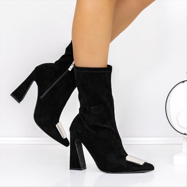Botine dama cu toc negre din material textil Auvara - Kalapod.net