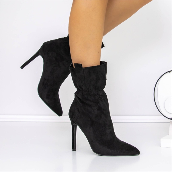 Botine dama cu toc negre din material textil Varara, 3 - Kalapod.net