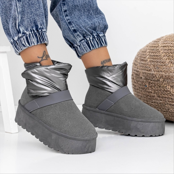 Cizme dama gri din material textil Deeva - Kalapod.net