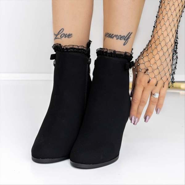 Botine dama cu toc negre din material textil Kamana, 2 - Kalapod.net