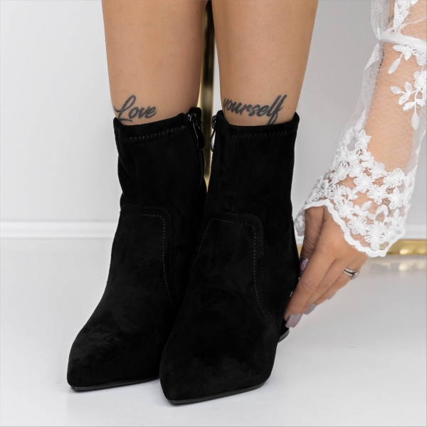 Botine dama cu toc negre din material textil Ataras, 3 - Kalapod.net