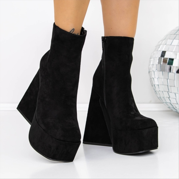 Botine dama cu toc negre din material textil Orsina, 3 - Kalapod.net