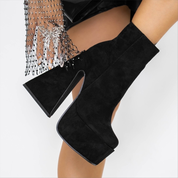 Botine dama cu toc negre din material textil Orsina, 4 - Kalapod.net