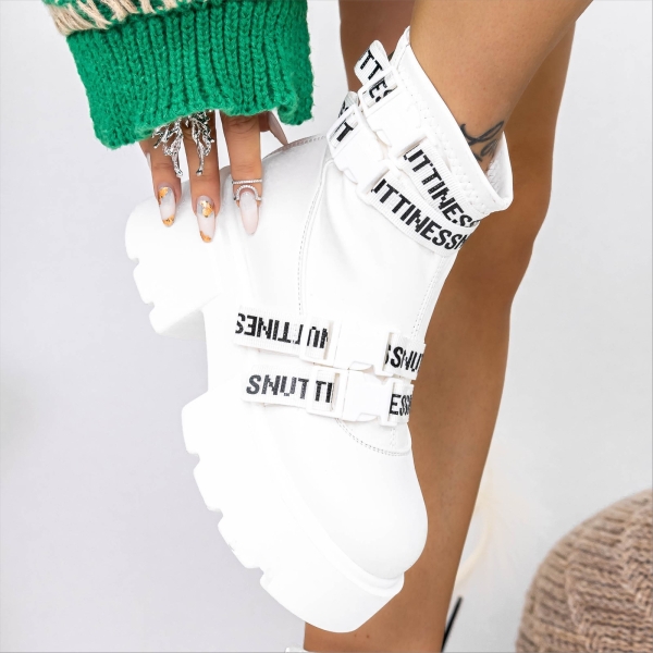 Ghete dama albe din piele ecologica si material textil Alinea, 3 - Kalapod.net