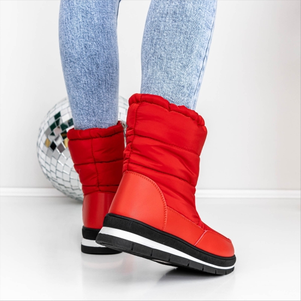 Cizme dama rosii din piele ecologica si material textil Jauka, 4 - Kalapod.net