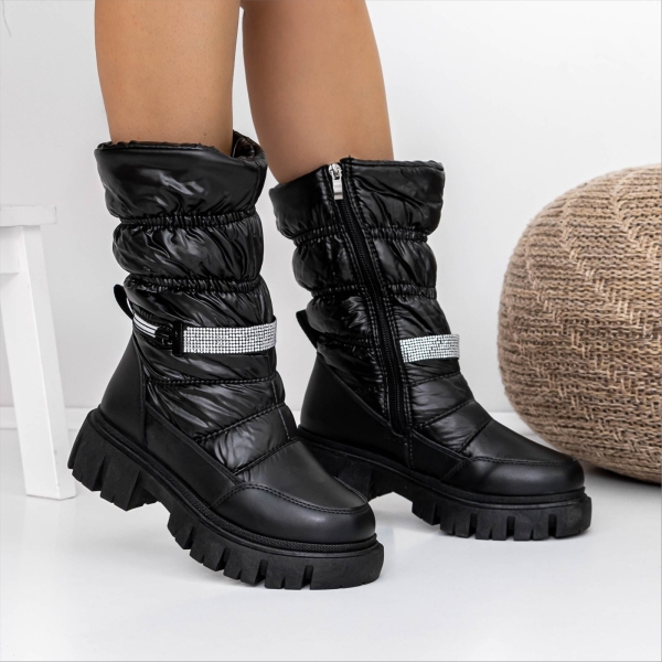 Cizme dama negre din piele ecologica si material textil Belari - Kalapod.net