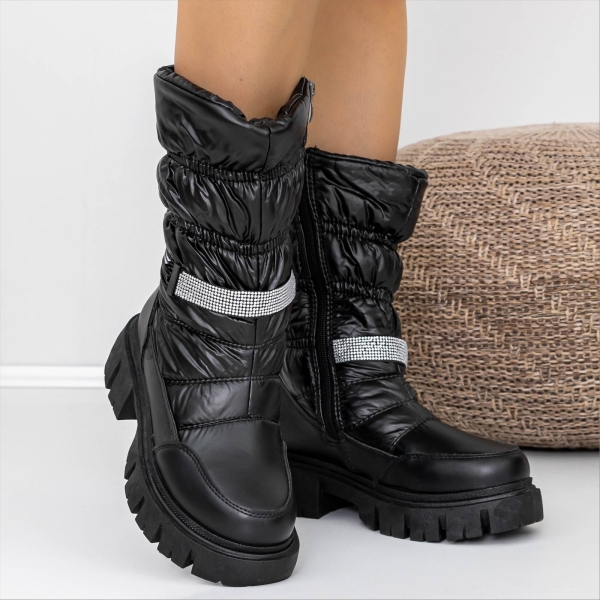 Cizme dama negre din piele ecologica si material textil Belari, 3 - Kalapod.net