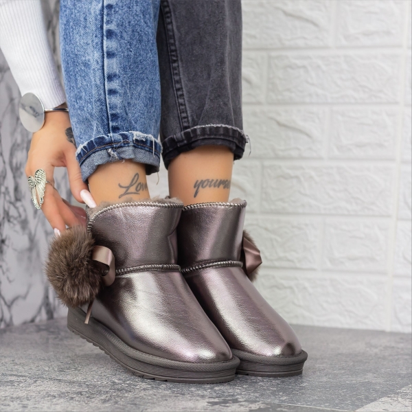 Cizme dama gri din piele ecologica lacuita Elisra - Kalapod.net