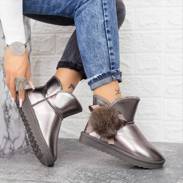 Cizme dama gri din piele ecologica lacuita Elisra, 2 - Kalapod.net