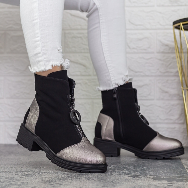 Ghete dama negre cu gri din piele ecologica Itzyana - Kalapod.net