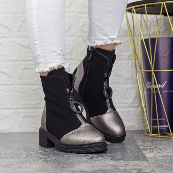 Ghete dama negre cu gri din piele ecologica Itzyana, 4 - Kalapod.net