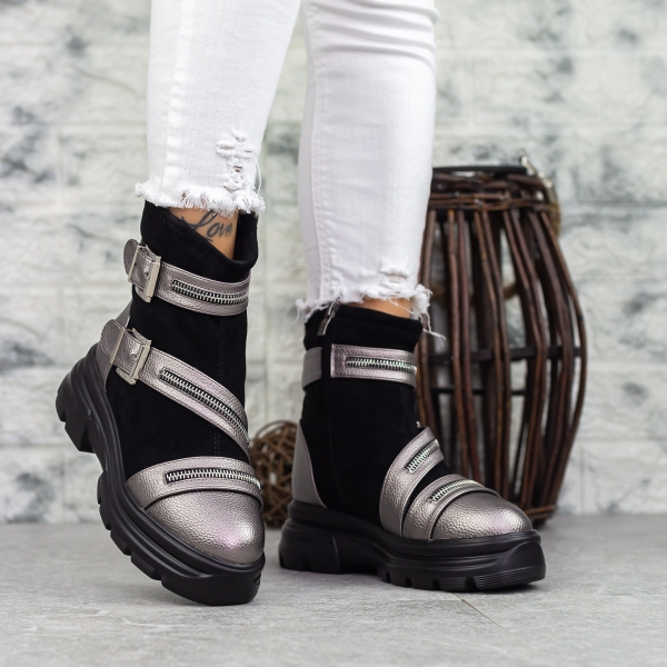 Ghete dama negre cu gri din piele ecologica Gretchen, 4 - Kalapod.net