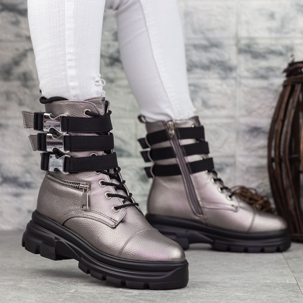 Ghete dama gri din piele ecologica Nuera - Kalapod.net