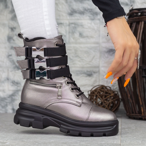 Ghete dama gri din piele ecologica Nuera, 3 - Kalapod.net